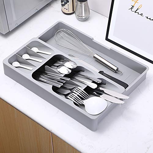 CEGAR Besteck-Organizer, Expandable Kitchen Drawer Organizer für Besteck. Schubladen-Organizer-Tablett, BPA-frei, 406 * 166 * 59 mm (16,0 x 6,6 x 2,4 Zoll), grau - Image 6