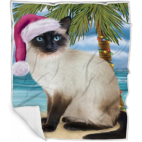 Doggie of the Day Siamese Cat Blanket - Christmas Summertime Beach - Super Soft & Warm Pet Theme for Sofa or Bed, Warm Fleece, Sherpa or Woven Material, BLNKT163756 (50x60 Sherpa)