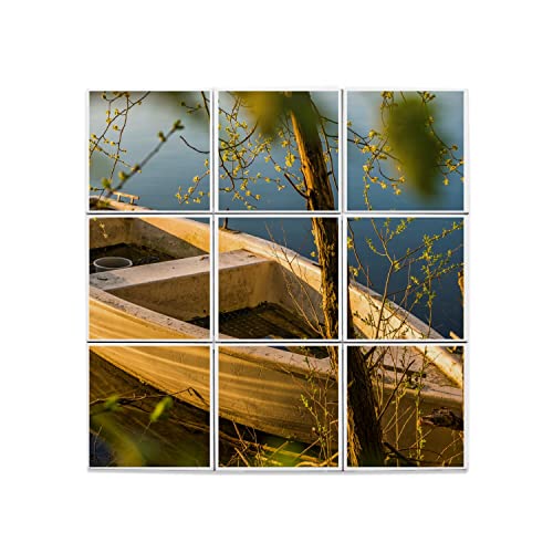 Carreaux céramique décoratif 15,2x15,2 cm lot de 9 fresque paysage lac