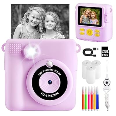 CHRERNA Camara Fotos Infantil Instantanea 2 4" HD Camara Fotos Infantil mit DigitalZoom 1080P Cámara Instantánea con Tarjeta de 32GB y Papel de Impresión Regalo para Niños y Niñas 3 a 12 Años