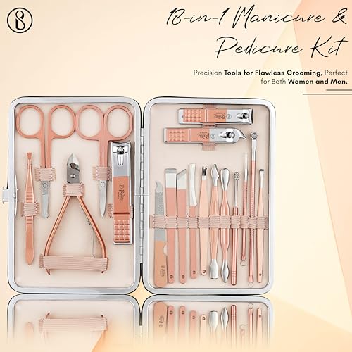 Beauté Secrets Manicure Kit, pedicure tools for feet, Nail Clipper, Manicure Pedicure kit for women and Men, 18 Pieces,Perfect Gifts for Women and Men (Rose Gold) - Image 4