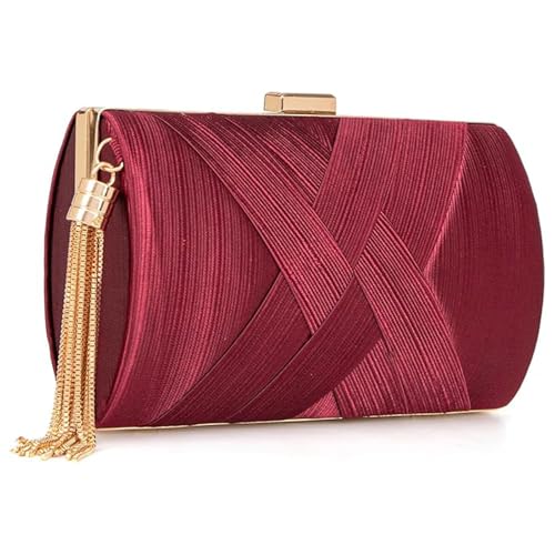 XINGSHUNFU Women Evening Clutch Purses With Tassel Evening Clutch bag Crossbody Shoulder Bag For Wedding Party Formal(Burgundy)