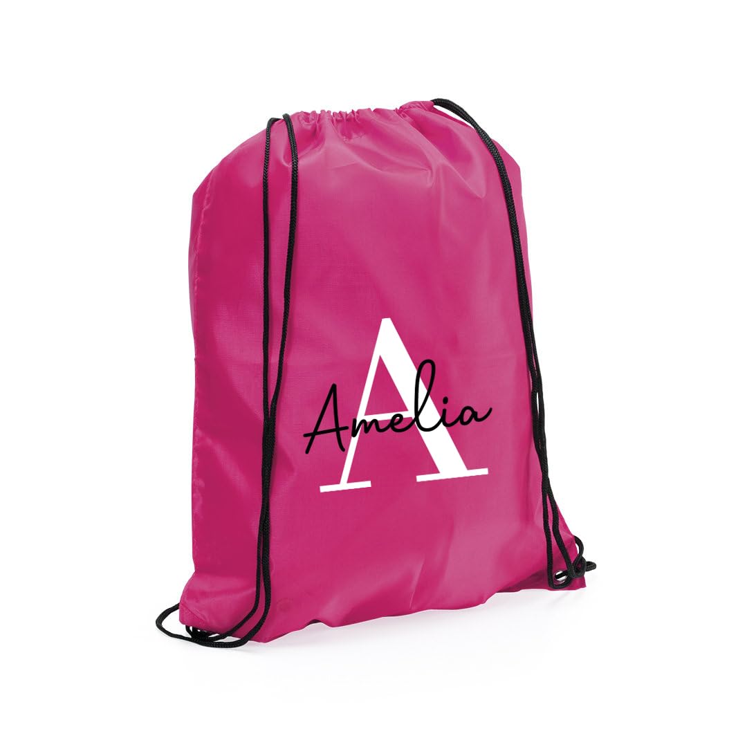 eBuyGB Personalised Drawstring Bag with Initial & Name, Monogrammed Kids Backpack, Gym Rucksack, School Sport Bag, Children's PE Kit (Fuschia) — image 1