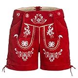  Damen Trachten Lederhose mit Trägern Rot 42