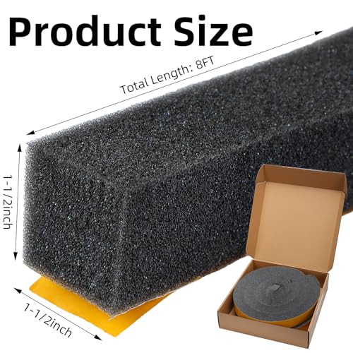 Image of 2 Rolls 1-1 /2 Inch W x 1-1 /2 Inch H Foam Weather Stripping with Adhesive 8 ft Foam Density Closed Cell Tape Seal for Uneven Gaps Doors Windows (Black)