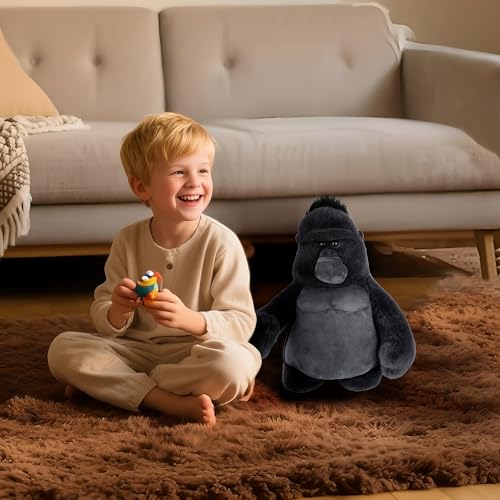 Image of Stuffed Animal Gorilla, Monkey Plush Toys for Boys Kids Womens, 15 Inches Soft Hugging Gorilla Stuffed Animals Gifts Adorable Companion for Birthday Christmas Easter Halloween Room Decoration Black