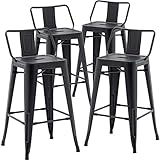 TONGLI 26“ Metal Bar Stools Set of 4 with Low Back,Matte Black Counter Stools for Indoor Use,...