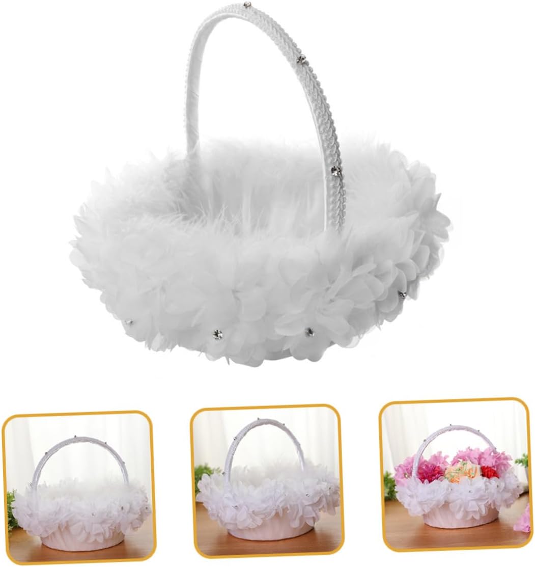 White Lace Floral Flower Girl Basket for Wedding Ceremony, Basket, Elegant Wedding Party Supplies