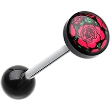 Covet Jewelry Romantic Red Rose Logo Acrylic Barbell Tongue Ring