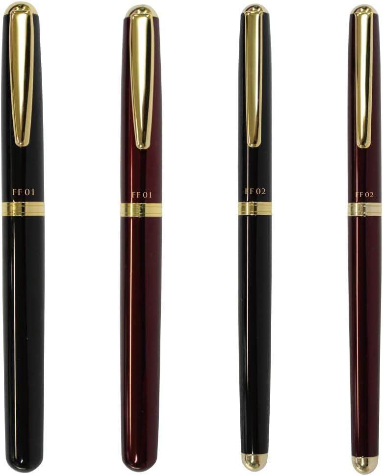 OHTO FF02 Gold Parts Model Fountain Pen, Schmidt Iridium Gilded Nib, Aluminum Barrel with Gold-Plated Brass, Black Finish, Includes FCR-6 Black Ink Cartridge, FF02-GBK