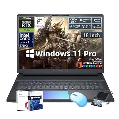 Alienware 18 Area-51 Gaming Laptop NVIDIA GeForce RTX 5080 Intel Ultra 9 275HX 18 QHD+ 300Hz Display w/Office& External DVD Drive Backlit KB Win 11 Pro WiFi 7 32GB RAM 1 TB SSD