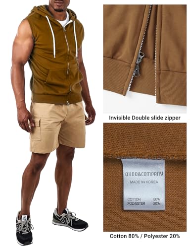 Image of Ohoo Mens Slim Fit Sleeveless Lightweight Zip Up Hooded Sweatshirt Vest Hoodie