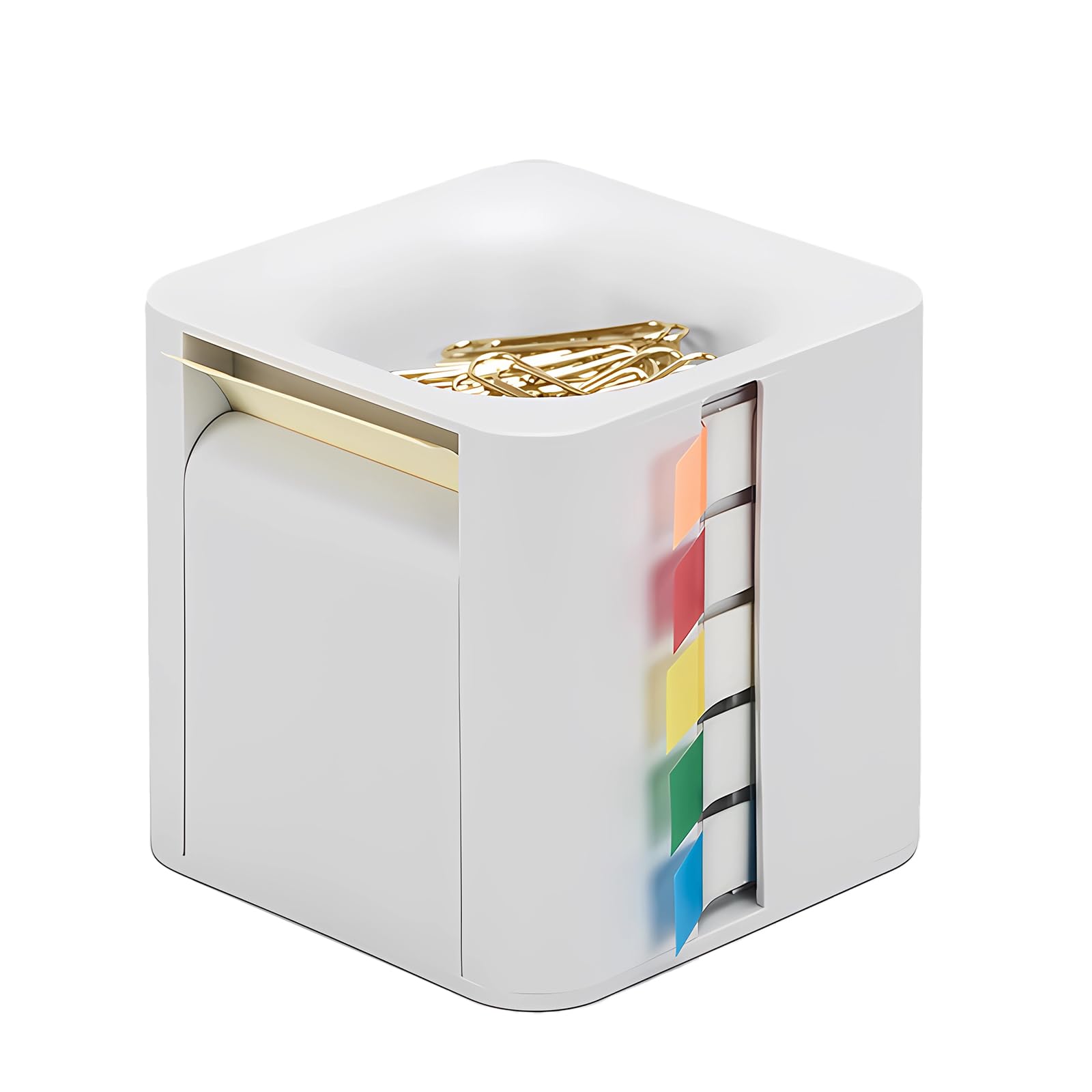 ZEUP Creative Office 5-in-1 Memo Note and Flag Dispenser,Memo Holder Desk Organizer for Office Home Post Pop Note Dispenser for Note Pad Holder White