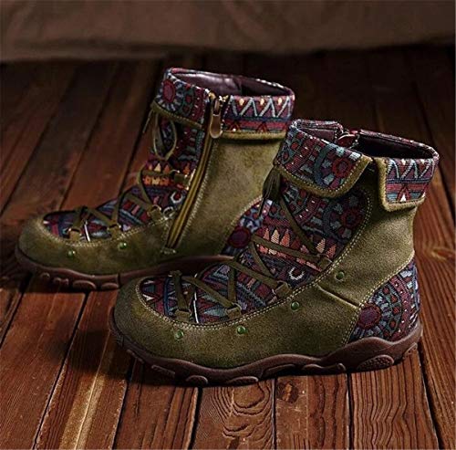 LBMY Botas Cortas Extragrandes Botas Martin Botas De Mujer De Encaje Bohemio Plano Femenino,Verde Cover
