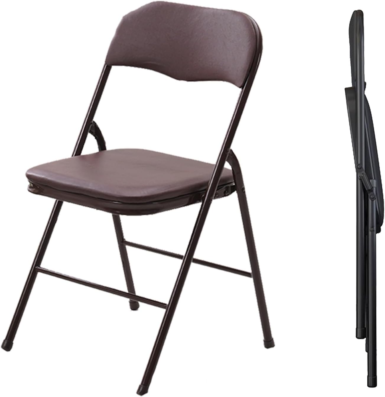1 Pack Folding Chairs Stool Black Low Back with Padded Cushion，Metal Frame Meeting Room Office Chair for Bedroom Patio Party Event(Browns,Baking Paint)
