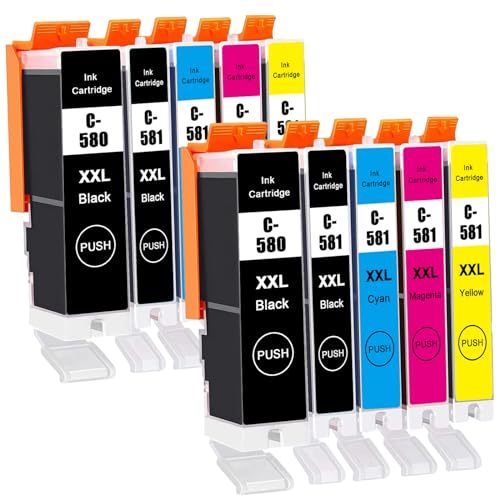 Cartouche d'encre Canon 580 581 XXL Pixma TS6350 TR7550 compatible pack de 10