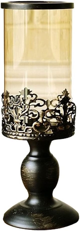 candle-holder Retro Wrought Iron Glass Candle Holder American Country Table Decoration Wedding Lantern Candle Holder Does Not Contain Candles candlestick(Medium)