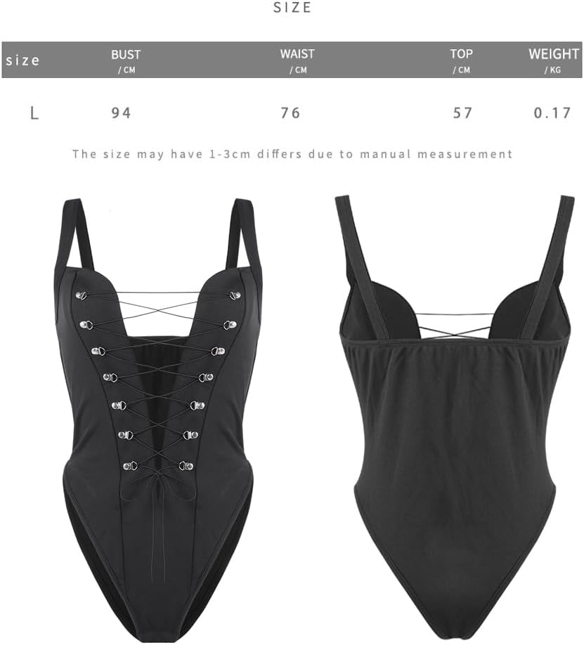 Womens Sexy Sleeveless Deep V Neck Backless Camisole Going Out Tank Top Bodysuit Laced Up Straps Halter Top One Piece Outfit - Image 2