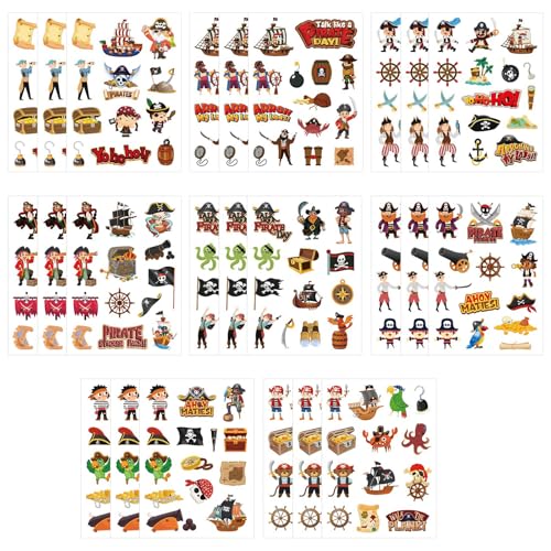 24 Feuilles D'autocollants Pirates Enfants,8 Styles de Stickers Pirate Enfants,Set de Stickers Pirates Enfant,Autocollants Pirate,pour Anniversaire D'enfant,Bricolage...