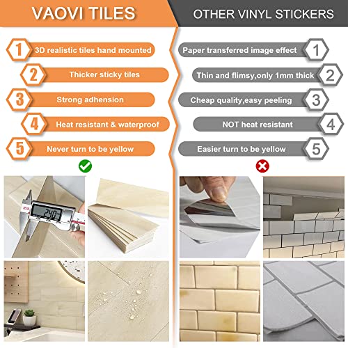 Vaovi Peel And Stick Backsplash Kitchen Tiles,Bathroom Wall Stickers Marble Tile Backsplash Individual Subway Tiles 3.9"X11.8"-16Tiles Beige #TOP6