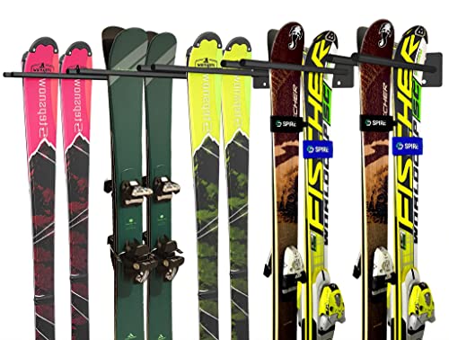 Support de rangement mural pour ski, skateboard, snowboard, garage, organisation, présentation, crochets muraux, peut contenir 10 paires de crochets en métal robuste, peut supporter jusqu'à 68 kg Cover