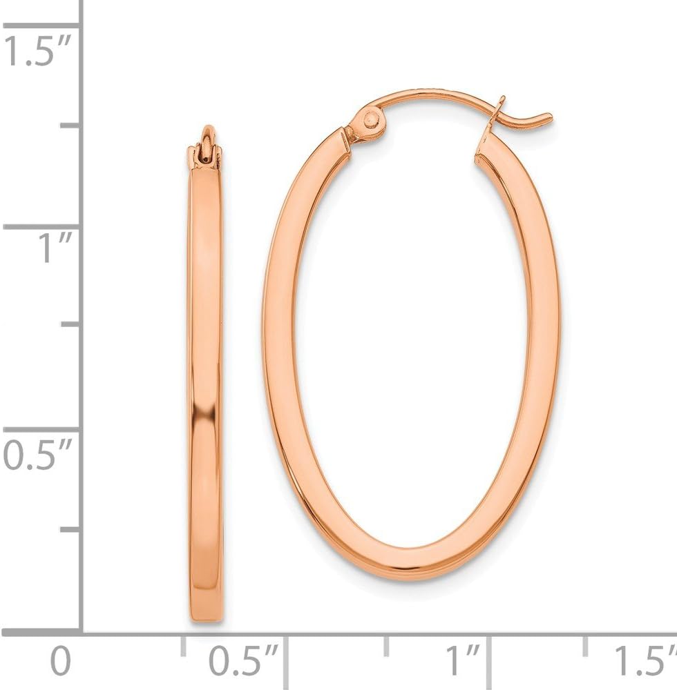 The Black Bow 2mm x 29mm 14k Rose Gold Square Tube Oval Hoop Earrings - Image 4