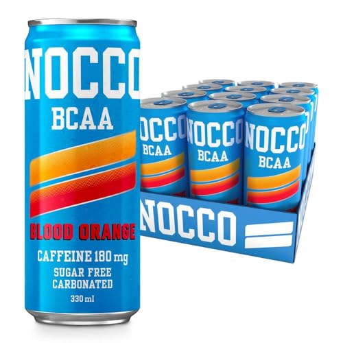 NOCCO Energy Drink | BCAA, 180mg Caffeine sugar free drinks enhanced with amino acids and vitamins | pre workout fizzy drinks 12 x 330ml (Blood Orange Del Sol)