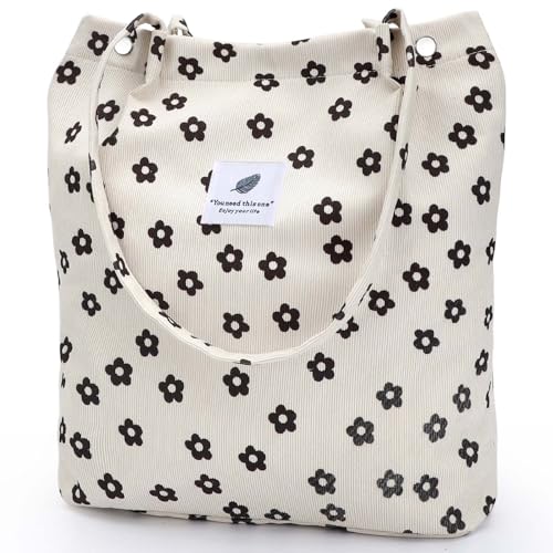 Ayieyill Corduroy Tote Bag for Women Canvas Shoulder Cord Purse
