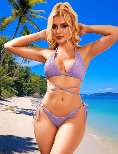 Image of Women Bikini Set Metal Ring Two Piece Swimsuit | Various Wear Way,High Elasticity Breathable Fabric,Cross Strap Design Bathing Suit Swimwear