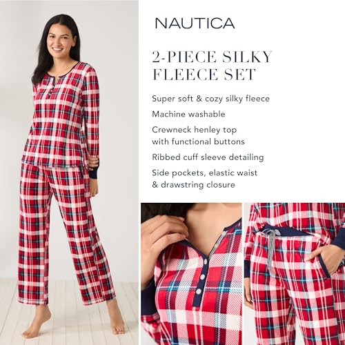 Nautica Pajamas for Women Set, Long Sleeve Henley Pajama Shirt & Pants, Warm Winter Fleece Sleepwear Lounge PJ Sets for Women4