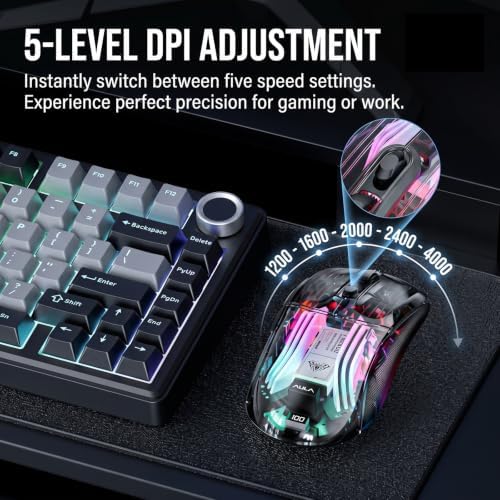 RGB Magnetic Charging Dock Gaming Mouse, 12K DPI, PAW3311 Sensor, Tri-Mode Wireless, 6 Programmable Buttons, Ultra-Light 72g for PC/Mac (Black- Transparent) — 사진 6