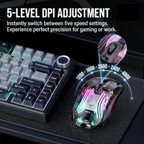 Image of RGB Magnetic Charging Dock Gaming Mouse, 12K DPI, PAW3311 Sensor, Tri-Mode Wireless, 6 Programmable Buttons, Ultra-Light 72g for PC /Mac (Black- Transparent)