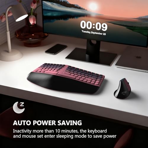 Image of MOFII Wireless Ergonomic Keyboard & Mouse Combo - Split Curved Keyboard with Wrist Rest (All-Day Comfort) + Wireless Vertical Ergonomic Optical Mouse, Compatible with PC /Laptop /Desktop- Pink Gradient