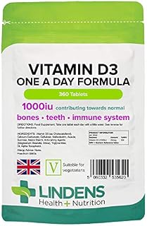 Lindens Vitamin D3 1000IU - 360 Tablets - Immune System, Bones, Teeth, UK Manufacturer Immune Support | (4 Months Supply) | Suitable for Vegetarians | Letterbox Friendly