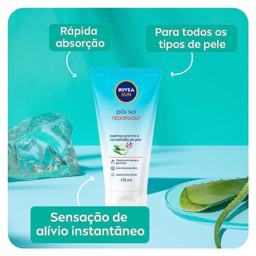 NIVEA SUN Pós Sol Reparador 175ml - Com bio Aloe Vera, o pós-sol acalma e previne a vermelhidão da p