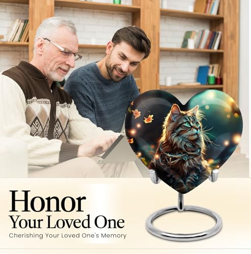 Image of Cat Urn for Human Ashes - Heart Shaped Urns for Human Ashes - Funeral Urn - Ashes Holder - Cremation Urns for Burial - Cremation Urn for Ashes (Size - 3 inch Pack of 2)
