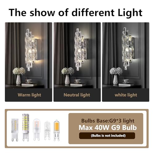 Modern Crystal Chrome Wall Sconces, Wall Light Fixtures, Indoor Wall Lamp, Vanity Wall Mount Lamps for Living Room Bedroom Bathroom Bedside Hallway Stairway by Kaiyuan - Used condition - Image 5