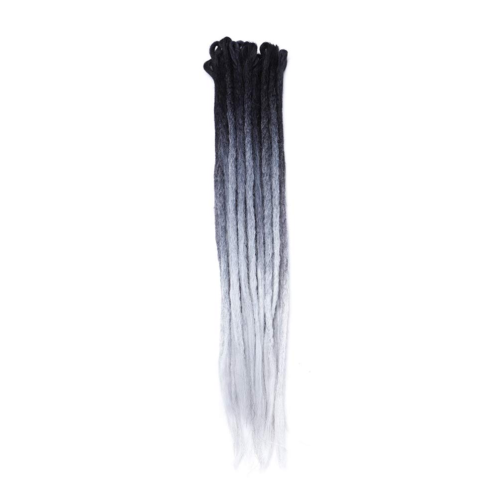 Syntheic Dreadlock Extensions 24 Inch Ombre Dreadlocks for Women Men Reggae Hip-hop Handmade Fake Dread Extension Twist Dread Lock Crochet Braiding Hair Long Single Ended 5 Strands Black Grey White