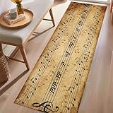 USHIRUG Vintage Musik Läufer, 60x120cm, Braunes Klaviernoten Motiv, Dekorativer Teppich für Musikliebhaber für Musikzimmer Eingangsbereich, Flur, Küche, Bad und Esszimmer Rutschfester Waschbarer
