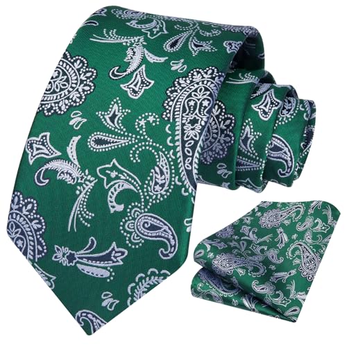Image of HISDERN Ties for Men Paisley Floral Tie Handkerchief Classic Woven Business Formal Necktie and Pocket Square Set Wedding