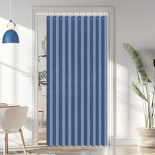 Custom privacy folding door curtains, blackout magnetic door curtains for room dividers, bathrooms, studios and bedrooms-Dark blue- W220xH180cm