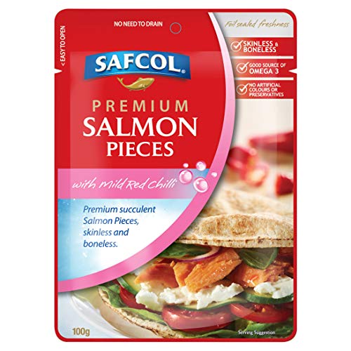 Safcol Australia SAFCOL Salmon Pouches with Mild Red Chilli 100g Pouch, 20 Pack, 1 x 2 kg