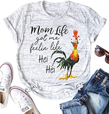 Mom Life Shirts for Women Mom Life Got Me Feelin Like HEI HEI Short Sleeve T-Shirt Themed Party Casual Top