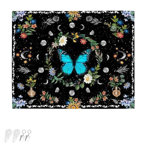 HERKINDNESS Tapiz de Mariposa Verde, 150 cm x 100 cm Tapiz de Pared, Tapiz Decorativo Pared de Tela Cepillada, Tapiz Estético para Sala de Estar, Colcha, habitación, Dormitorio