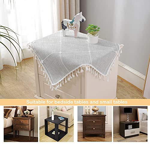 Small Bedside Lattice Tablecloth Boho Gray Cotton Linen Table Cloths Dust-Proof Washable Bettop Table Cover For Night Table Tabletop Decoration (Square, 23 X 23 Inch) #TOP4