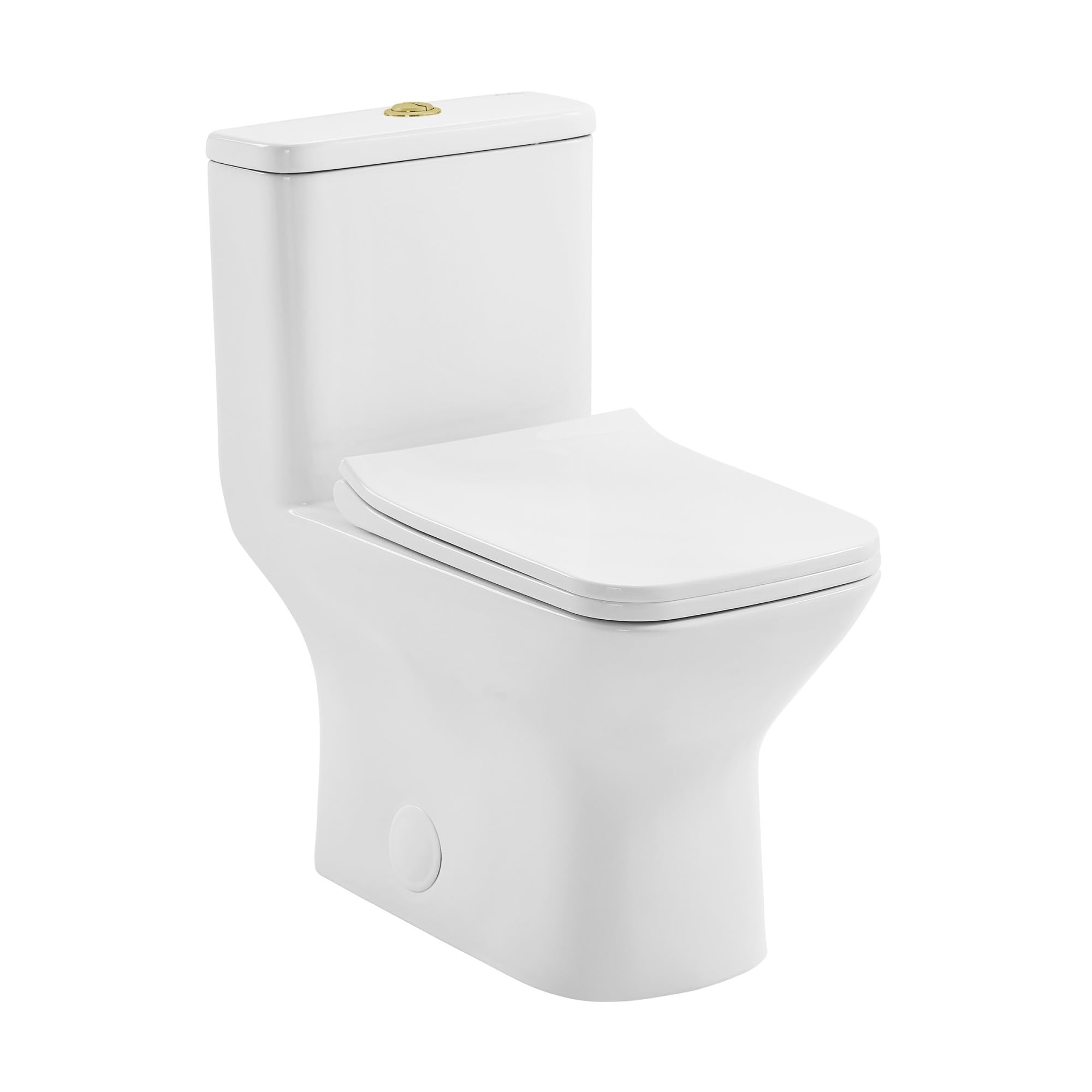 Swiss Madison SM-1T256 Carre One-Piece Toilet, Square Toilet, Dual-Flush Toilet 1.1/1.6 gpf, Modern Toilet, Toilets for Bathrooms, Glossy White With Brushed Gold Hardware