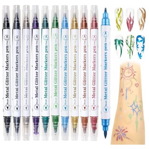 Temporary Tattoo Markers Dual Tip 10 Colors for Skin, Washable Acrylic Paint Pen , Flexible Body Markers, Skin-Safe Face Paint Kit Cover