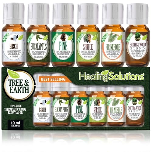 Healing Solutions Top 6 Tree & Earth Essential Oils Gift Set - 100% Pure, Therapeutic Grade Aromatherapy Essential Oil Set - 6/10 mL