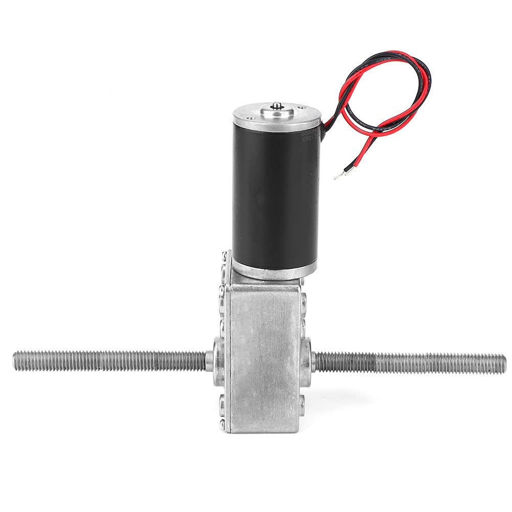 Motoriduttore a Vite Senza Fine, DC 24V Motoriduttore Elettrico Doppio Albero M8 Mano Destra Filo Alto Torcente Metallo Riduttore Turbo Verme Velocità Riduzione Motore(Speed Reduction Ratio 670)