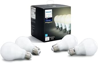 Philips 472027 Hue White A19 60W Equivalent Dimmable Led Smart Bulb (Pack of 4), Soft White